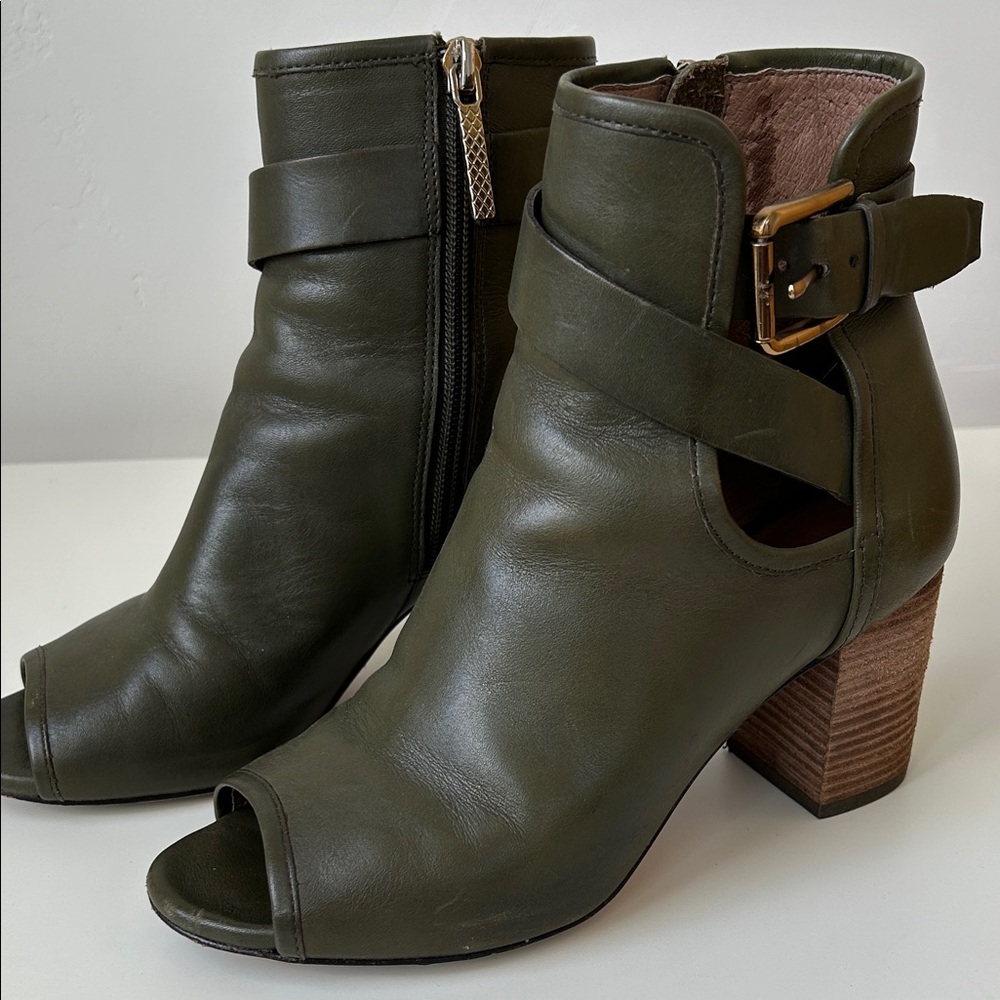 Donald Pliner Olive Green Peep Toe Ankle Boots